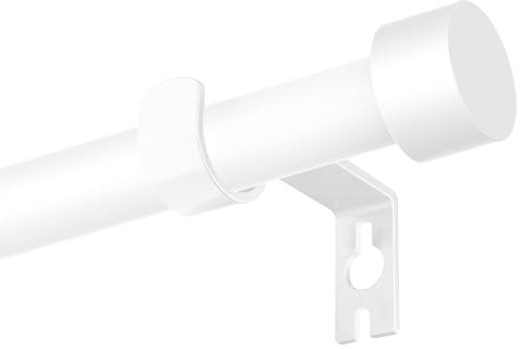 Barra de cortina blanca de 16 mm, varilla de cortina de 63-143 cm, varilla de cortina extensible con tapas simples y soportes, adecuada para cocina, dormitorio, sala de estar