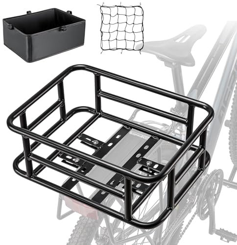 CXWXC Fahrradkorb Hinten mit Cargo Netz und Liner,Tragkraft bis zu 30 kg und Volumen 10L,Fahrradkorb für Fahrrad, E-Bike, Elektrofahrrad