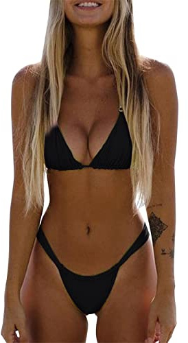 riou Ensemble de bikini pour femme Push Up Sexy Brésilien Maillot de bain dos nu Maillot de bain bain de natation Maillot de bain de sport col en V rembourré et string Bikini deux pièces Original Surf