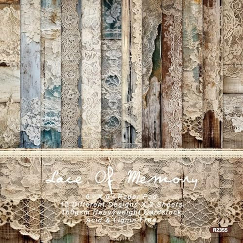 Scrapbook Papier Block 15,2x15,2 cm, 24 Blatt Alte Spitze muster Ein-seitig Bastelpapier, Vintage Kartenpapier Dekorpapier Block für DIY Kunsthandwerk Scrapbook Tagebuch Geschenkkarten