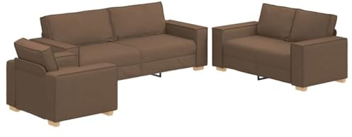 vidaXL Conjunto de Sofá Moderno Uso Interior Resistente Tela Marrón Incluye 3 Plazas 2 Sillones Ideal para Sala de Estar O Oficina Mantenimiento Fácil Tapicería Mueble Asientos Cómodos