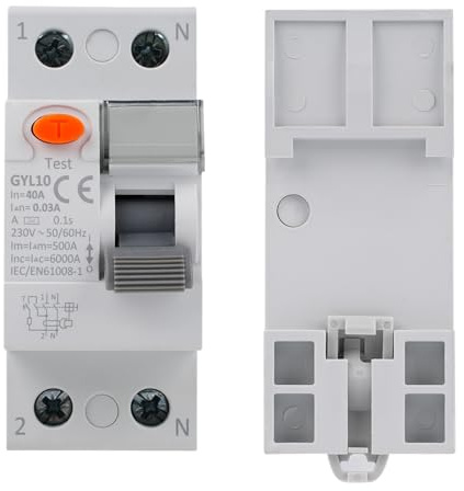 Jadeshay Disjoncteur Différentiel 40A 30mA,Disjoncteurs Électriques Avec Protection Contre Les Fuites RCCB Interrupteur Différentiel 40A Type A AC230V(GYL10-2P-40A-0.03A)