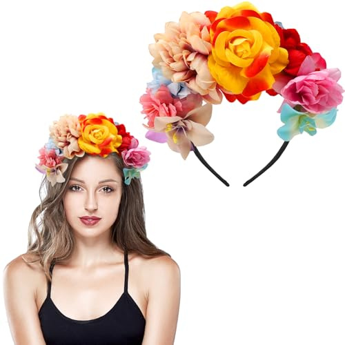 APOMOONS Diadema de Flores, Rosas Diadema Flores Mujer, Corona Flores para Fiesta de Boda de Carnaval