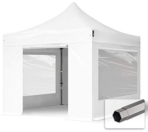 TOOLPORT Faltzelt Faltpavillon Pavillon 3x3m - mit 4 Seitenteilen (Panoramafenster) Premium Dach Partyzelt weiß