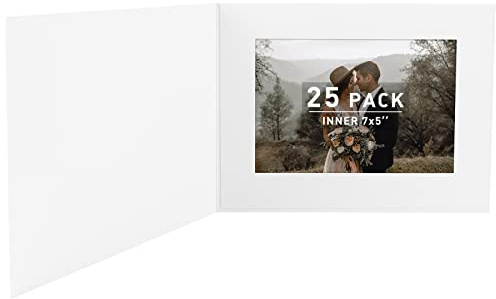 Golden State Art, Pack of 25, 5x7 or 7x5 Photo Folders, Cardboard Picture Frame, Paper Frame Cards, Greetings/Invitation Special Events: Graduation, Christmas, Wedding(White)
