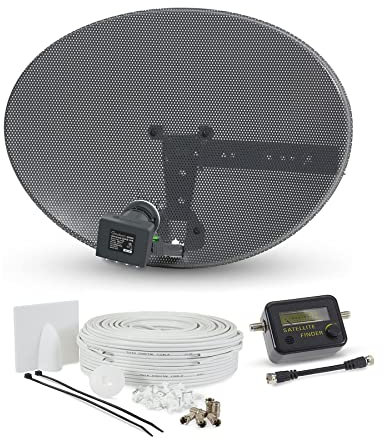 SSL Satellites Zone1 Dish Kit for SKY/Freesat/Astra/Polesat/Hotbird/Full HD, Latest MK4 Dish with Quad LNB, 50M Twin White Cable, Signal Finder Satellite TV Finder, Brackets, Bolts, F Connectors