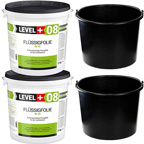 Set de 40 kg de papel líquido + cubo para mortero PVC 20L ducha, baño, cocina, sellador, lámina de sellado SET405