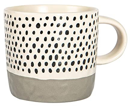 Nicola Spring Ceramic Coffee Mug - 385ml - Grey Dipped Dots Stoneware Coffee Cups Dishwasher & Microwave Safe Large Tea Mugs for Hot Drinks, Hot Chocolate, Tea
