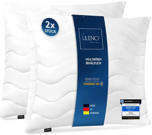 LILENO HOME Kopfkissen 80x80 cm [2er Set] HART mit 1.200g Kissen-Füllung - Bett oder Deko Kissen mit Reißverschluss zum Anpassen - Waschbar bis 95° - Sofa-Kissen & Zierkissen für Couch/Bett