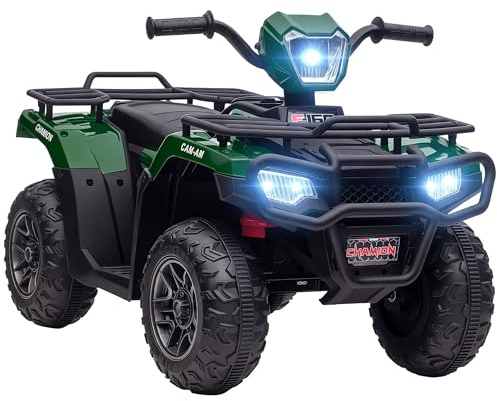 HOMCOM 12V Electric Car for Kids, Battery Powered Quad Bike, Ride-On ATV Car w/Forward, Reverse Functions, Music, LED Lights, for Ages 3-5 Years - Green