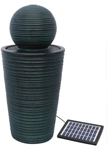 Fontana Solare a Sfera Rotonda da Giardino Body Revolution – in Resina Grigia Resistente alle Intemperie, con Pannello Solare, Batteria di Backup 6h, Pompa 2,8W, Cavo da 7m, Finitura Effetto Pietra