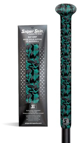 Sniper Skin Baseball Heat-Activated Bat Grip, Easy Install Tacked Non-Slip for Baseball & Softball Sports, Custom Fit Wrap That Lasts Up to 3 Times Longer - Teal Geo Camo
