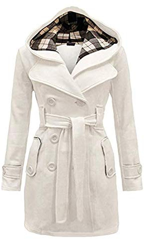 YMING Femmes Hiver Manteau Chaud à Capuche Manteau Mi-long Décontracté Veste élégante Unicolore Manteau En Laine Mélangée Blanc XL