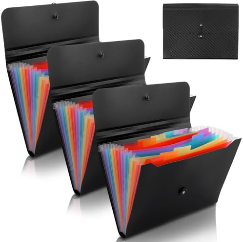 YAYODS 3 Pièces Trieur Document A4 Noir, Organiseur Portable avec étiquettes, Trieur Classeur, Pochette Trieur Pour Scolaire, Bureau