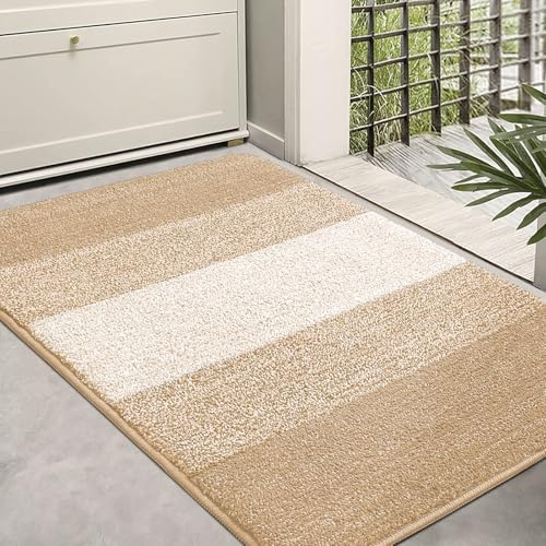Kitinjoy Indoor Outdoor Door Mat, 36x24 Non-Slip Absorbent Dirt Trapper, Low-Profile Washable Inside Entrance Front Floor Mat, Sturdy Soft Entry Doormats for Entryway, Beige
