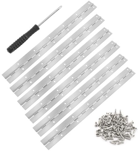 6 Piezas Bisagra Piano Acero Inoxidable, 30 cm Bisagras Armario con Orificios, Bisagras Plegables de Acero Inoxidable con Tornillos y Destornillador, Bisagra para Puertas, Piano, Gabinetes, Barcos