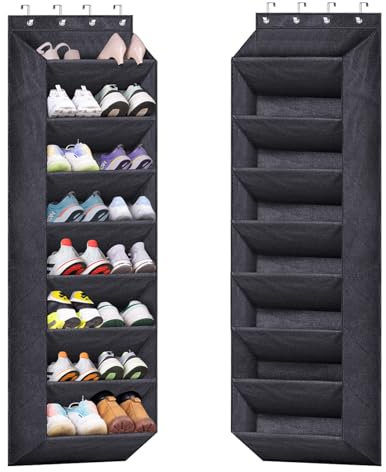 QUMENEY Schuh-Organizer mit 8 Ablagen zum Aufhängen über der Tür Schuhregal für die Tür Schrank mit tiefen Taschen Aufbewahrung hinter der Tür für 24 Paar Schuhe (schwarz)