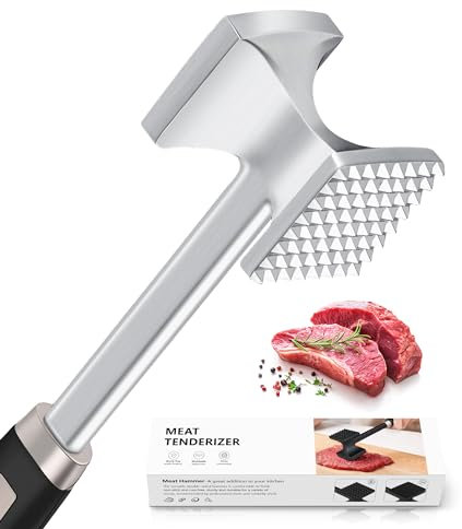 HOOMIL Batticarne, Bifacciale Antiaderente Martello per Carne con Manico Antiscivolo - Argento