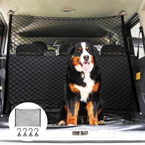 GOMETY Schutzgitter Auto Barriere Trennnetz, Hundegitter für Kofferraum, 120x90 cm, Doppelschicht Polypropylen mit 4 Haken, Universelles Hunde, Absperrnetz für Haustiersicherheit, Auto-Trennwand