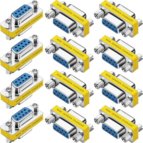 Warmstor 12-Pack 9Pin RS232 Serial Cable DB9 Female to Female Mini Gender Changer Adapter Coupler Connector