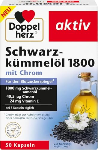 Doppelherz Schwarzkümmelöl 1800 - Mit Chrom als Beitrag zur Aufrechterhaltung eines normalen Blutzuckerspiegels - 50 Kapseln