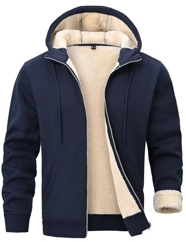 PrimeCrest Felpa Uomo con Zip Cappuccio Giacca Pile Invernale Termica Softshell Sherpa Calda Imbottita Felpe Sportiva Cotone Lavoro Felpata Pullover Hoodie Casual Sweatshirt con Tasche Blu XL