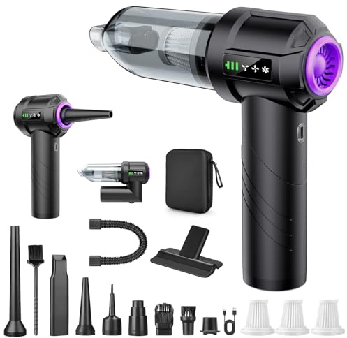 Nigecue 4 in 1 Handstaubsauger Akku Kabellos, 22000Pa Autostaubsauger mit Bürstenloser Motor, 3 Stufen Saugstärke, Inkl. Gebläse & Aufblasfunktion, Multifunktionaler Staubsauger für Haus Auto Tierhaar