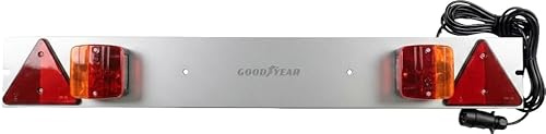 Goodyear - Barra de Luces Traseras 1m Coche 12V, Señalizacion para Remolques, con 2 Pilotos 2 Reflectores, Conector 7 Pines: Freno, Intermitente, Posicion, Matricula - Homologada IP65, Cable 4.5m