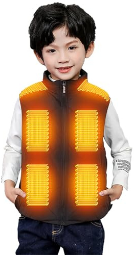 Gilet riscaldato per 2025 Nuovi bambini, ragazzi e 2025 Nuove ragazze, Scaldacollo USB con 13 aree riscaldanti, antivento, per esterni, Nero , 9-10 Anni