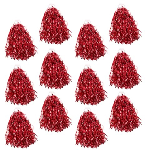 ERINGOGO 12 pièces Lot de Pompons de Cheerleading Rouge Éclatant Accessoires Léger et Résistants pour Équipes de Danse Événements Sportifs et Célébrations