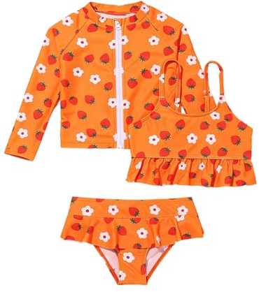 Generisch Conjunto de traje de baño de dos piezas para niña con pantalón corto de manga larga Rashguard para protección solar segura al nadar deportes acuáticos