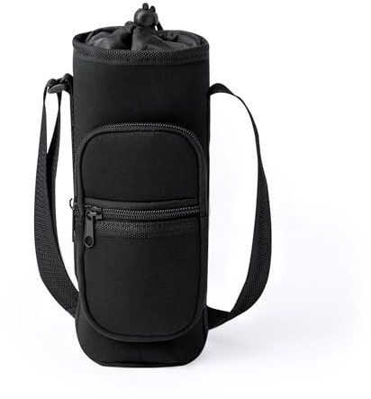 noTrash2003 Sac isotherme pour bouteille d'eau à suspendre jusqu'à 1,5 l, fermeture éclair, bandoulière réglable, petit sac isotherme pour boissons, glacière pour l'extérieur, voyage (noir)
