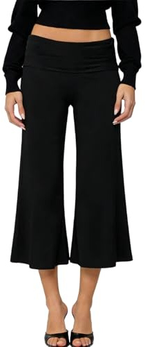 Qianderer Pantalon capri pliable pour femme, taille basse, jambes larges, capris de yoga, sorties, pantalon gaucho fluide, streetwear d'été, Ba Noir, S
