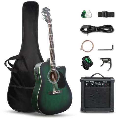 Glarry Full Size Electro Acoustic Guitar with Amp, Guitar Kit for Beginners