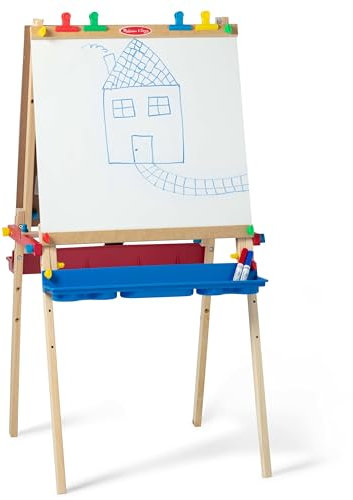 Melissa & Doug Set artistico con cavalletto in legno | Cavalletto per lavori creativi e artistici per bambini dai 3 ai 8 anni | Cavalletto con lavagna per bimbi | Lavagne per pennarelli e gessi