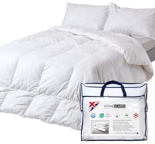 Homescapes – Edredón de plumas y plumón de pato 13,5 tog, todo (4,5 tog + 9 tog) Tog 100% algodón anti polvo y ácaros y plumón de tela de prueba., Blanco, Super King-Size (260 x 220 cm)