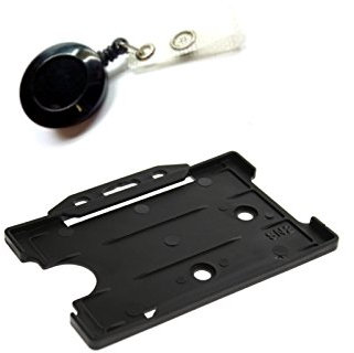 ID Card It Badge Reel with Ski Pass Rigid Identity Card Pass Badge Holder - Black (1)