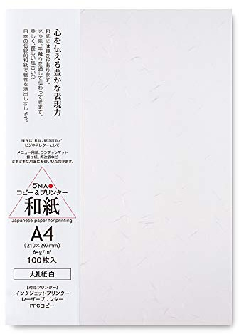 ONAO Washi Paper Printable A4 Printer Paper (100 Sheets), TAIREISHI Japanese Paper for Printing, Multipurpose Copy Paper for Laser and Inkjet Printers, Made in JAPAN (47301)