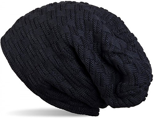 styleBREAKER Cappello Longbeanie in Maglia fine con Motivo Intrecciato e Calda Fodera in Pile | Berretto Invernale in Maglia Unisex Elastico Morbido Comodo Caldo, Blu Notte