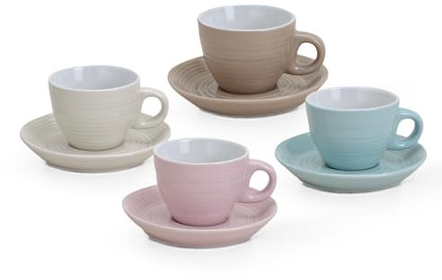 Espressotassen mit Unterteller 4er Set (8-tlg.) in beige creme rosa grün- Buntes 50ml Porzellan Tassenset für italienischen Espresso - Kaffeetassen spülmaschinenfest mikrowellengeeignet als Geschenk