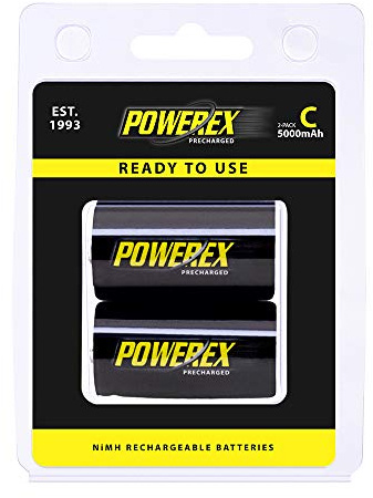 Powerex Low Self-Discharge Precharged C Rechargeable NiMH Batteries - 1.2V, 5000mAh, 2-Pack (MHRCP2)