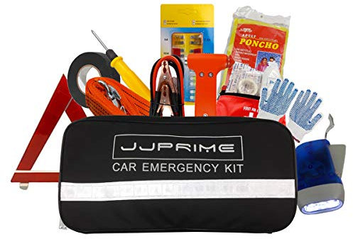 JJOnlineStore 12-in-1 Car Driving Safety Emergency Kit EU Vehicle Repair Essentials Travel Tool Storage Case, Warning Triangle, First Aid Kit - European Driving Kit, 12 Pcs (Black)