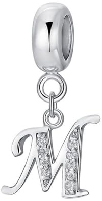 Letter Charm 925 Sterling Silver Beads Alphabet Charms M Charm Anniversary Charm Words Charm fits Pandora Charms Bracelet (M)