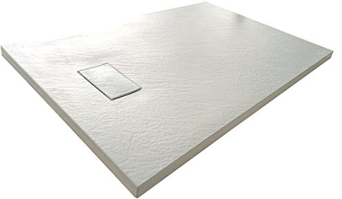 Laneri Piatto Doccia in Vetroresina SMC con Piletta Doccia, Effetto Pietra Ardesia, Bianco, 80 x 160 cm