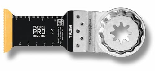 FEIN E-Cut Carbide Pro Sägeblatt , Ve. 1 St., Breite 32 mm, Länge 60 mm, Aufnahme Starlock Plus, TiN-beschichtetes Hartmetall-Tauchsägeblatt mit extrem hoher Verschleißfestigkeit.