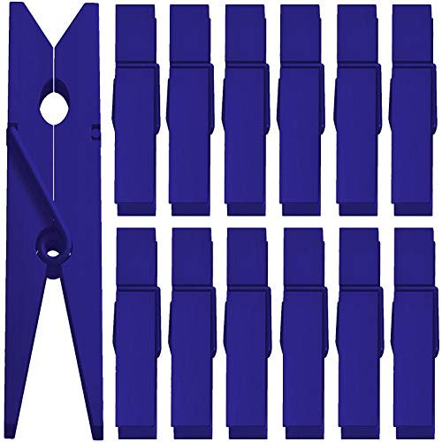 ANJUU 50pcs Colorful Clothespins Natural Wooden Colored Clothespins, Photo Paper Peg Pin Craft Spring Clips for Home Arts Crafts Decor, 2.75 inches (Navy Blue)