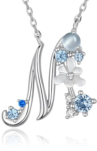 VIKI LYNN Collier Pendentif Lettre Initial M en Mon Collier Prénom Personnalisé en argent fin 925 et Oxyde de zircon Idée cadeau noël pour vos amis Vente seule