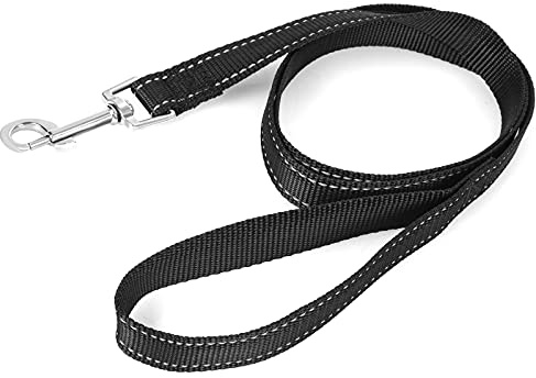 Molain Reflective Dog Leash - 47.2 x 1 inch(120x2.5cm) Nylon Training Lead with Metal Clasps for Puppies to Large Dogs - Black