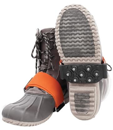 GGS Ice Cleats for Shoes & Boots – Non-Slip, Mid-Sole Spikes with Adjustable Strap for Traction in Snow and Ice, Winter Hiking, Fishing, Walking, and Climbing, One Size