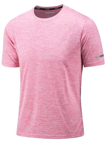 KEFITEVD T-Shirt de Sport à Col Rond pour Hommes Hauts Respirants à Manches Courtes T-Shirt Léger à Séchage Rapide,Rose, L
